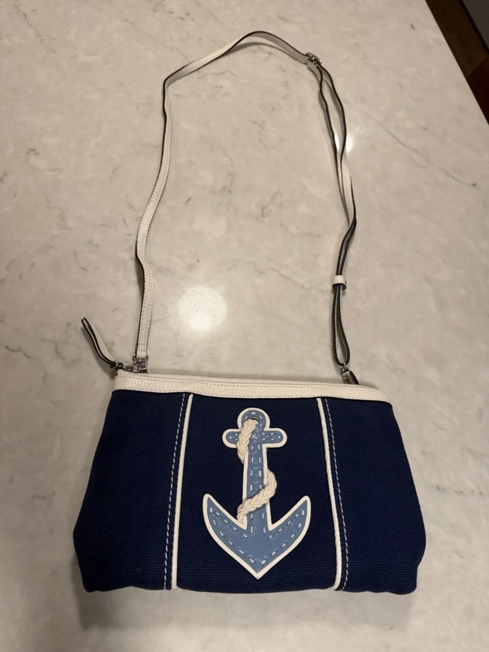 Navy Anchor Canvas Crossbody Bag with White Trim - Picture 1 of 4